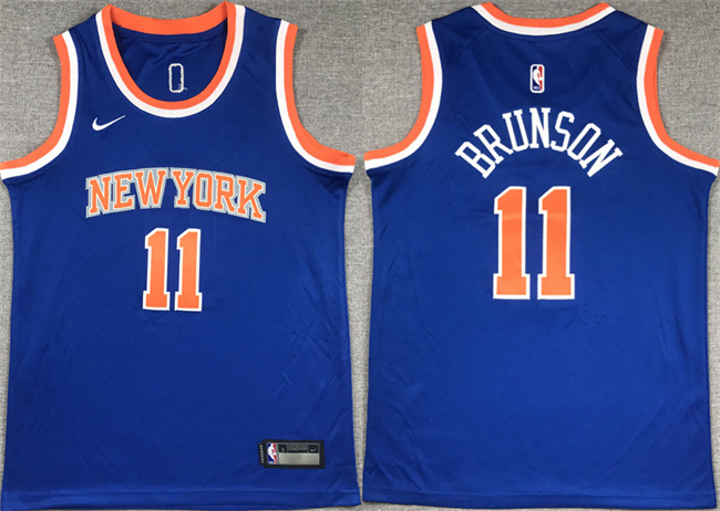 Youth New Yok Knicks #11 Jalen Brunson Blue Icon Edition Stitched Swingman Jersey